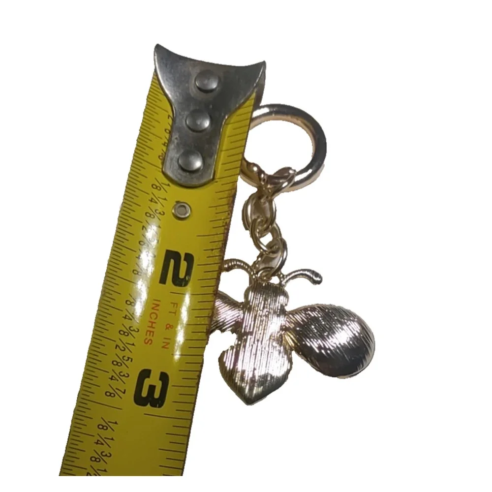 Bee Keychain Gold Tone Rhinestone Black Gold Tone